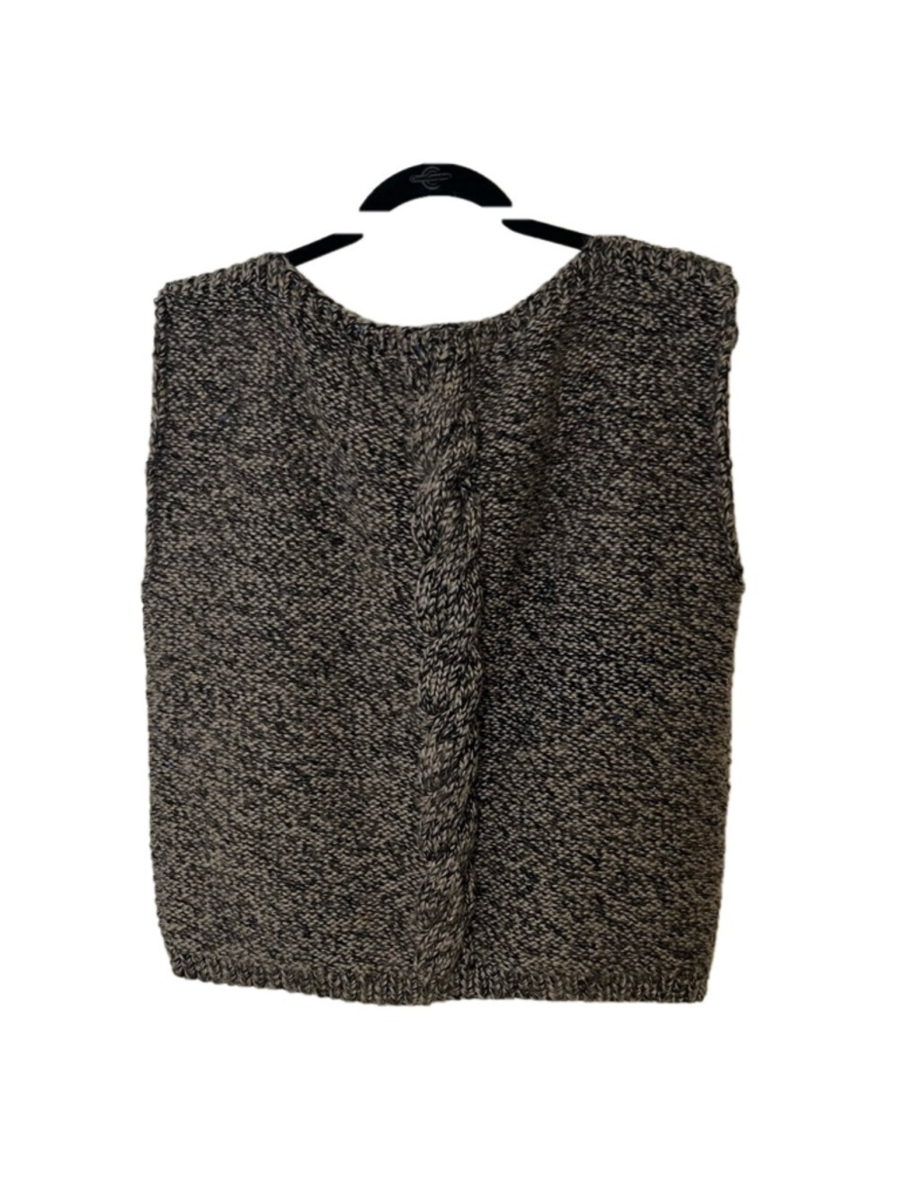 HANDMADE Wool Sweater Vest Cable Knit Stripe Black & Taupe Chunky Knit Pullover - Picture 6 of 10